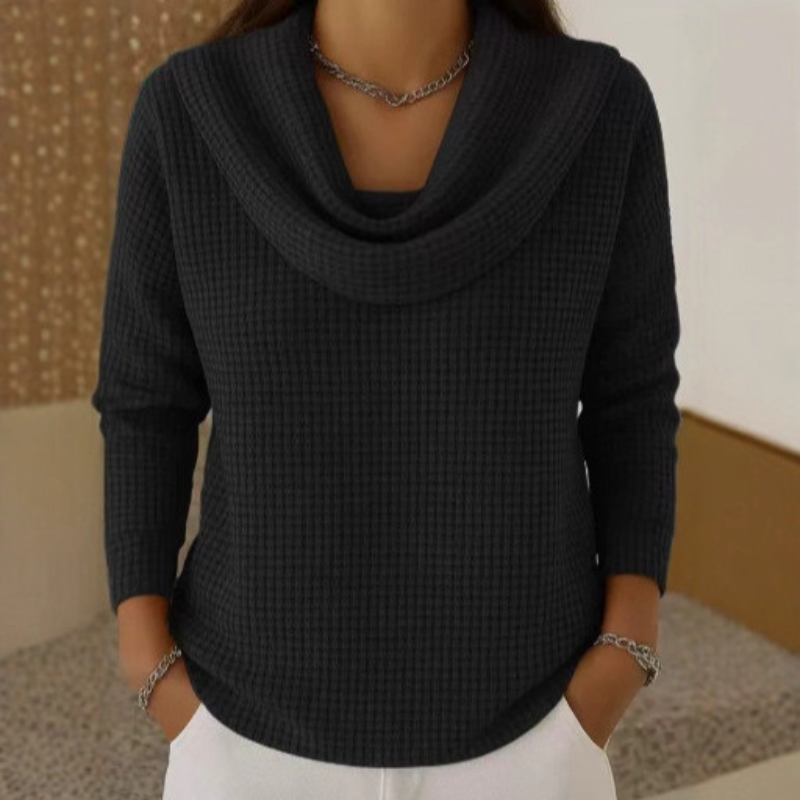 AMBER | Warmer Waffelpullover mit Eleganter Wasserfallkragen