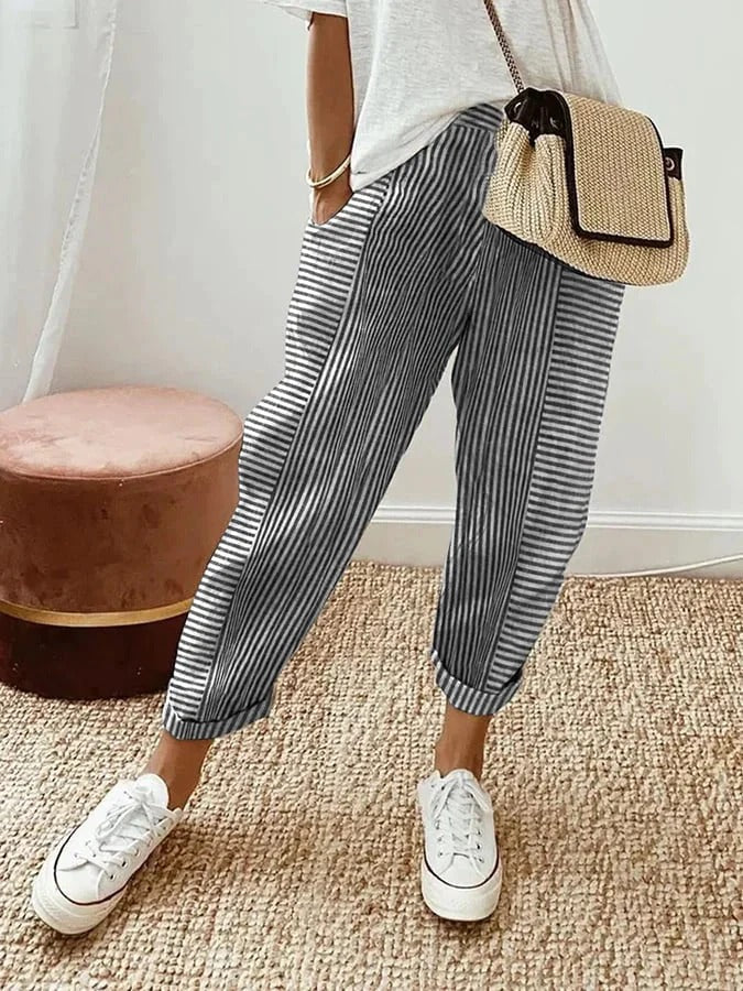 LORE | Gestreifte Leinenhose mit Komfortbund