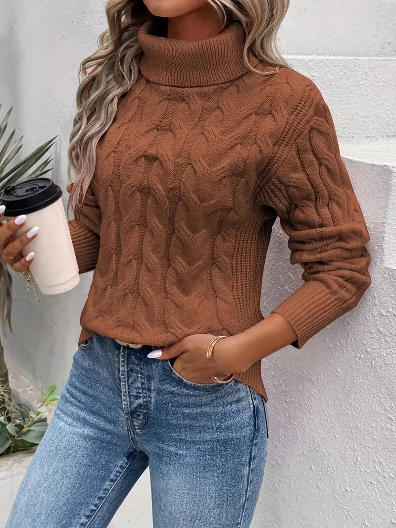 CLEMENCE | Leichter Rollkragenpullover mit Zopfmuster