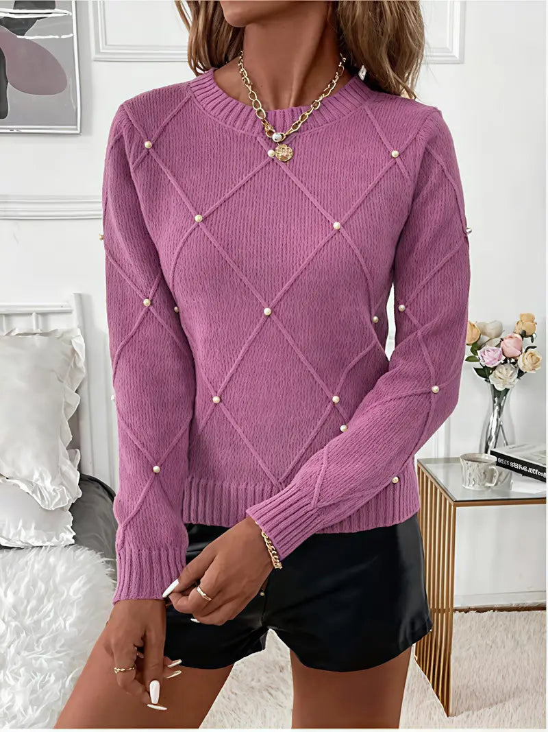 AMAYA | Eleganter Rauten-Pullover mit Perlendetails