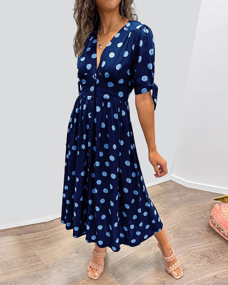 Lora™ - Kleid mit V-Ausschnitt und Polka Dots