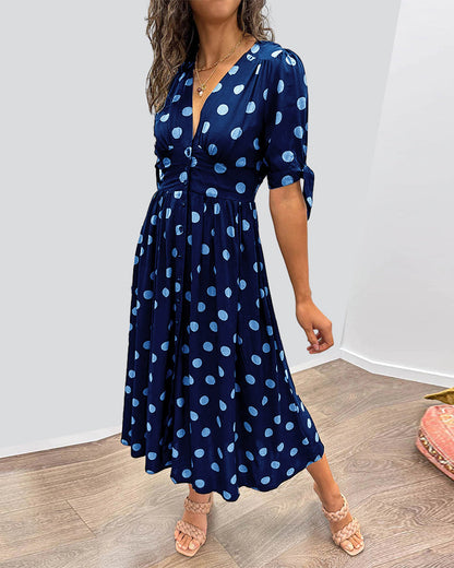 Lora™ - Kleid mit V-Ausschnitt und Polka Dots