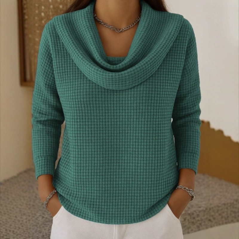 AMBER | Warmer Waffelpullover mit Eleganter Wasserfallkragen