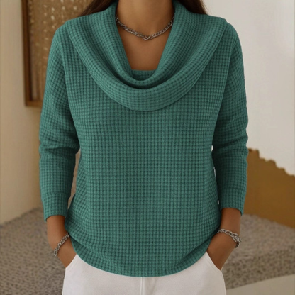 AMBER | Warmer Waffelpullover mit Eleganter Wasserfallkragen