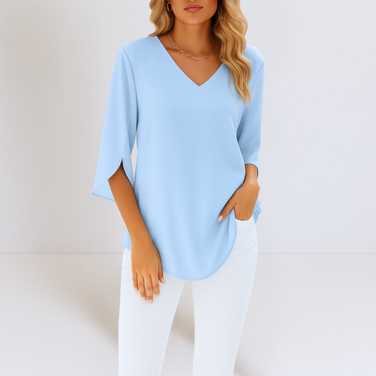 SOPHIE | Elegante Sommerbluse mit V-Ausschnitt und Schlitzärmeln