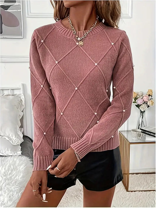 AMAYA | Eleganter Rauten-Pullover mit Perlendetails