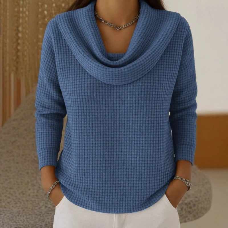 AMBER | Warmer Waffelpullover mit Eleganter Wasserfallkragen