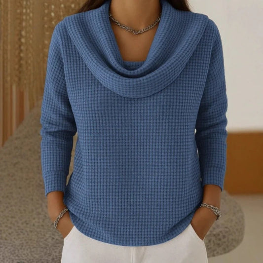 AMBER | Warmer Waffelpullover mit Eleganter Wasserfallkragen
