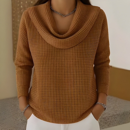 AMBER | Warmer Waffelpullover mit Eleganter Wasserfallkragen